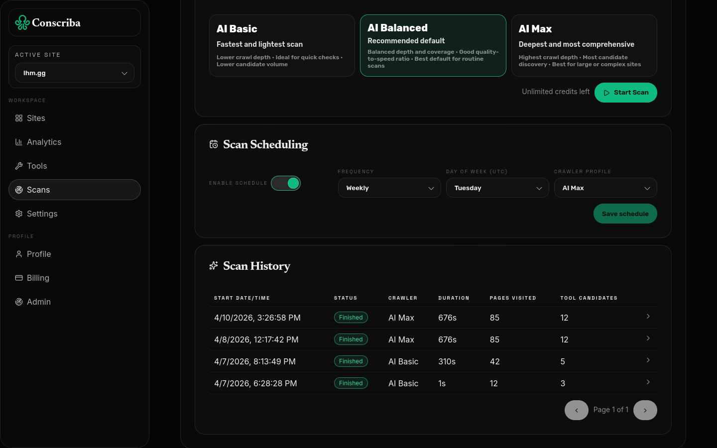 Conscriba AI Agents for automated tools discovery and management