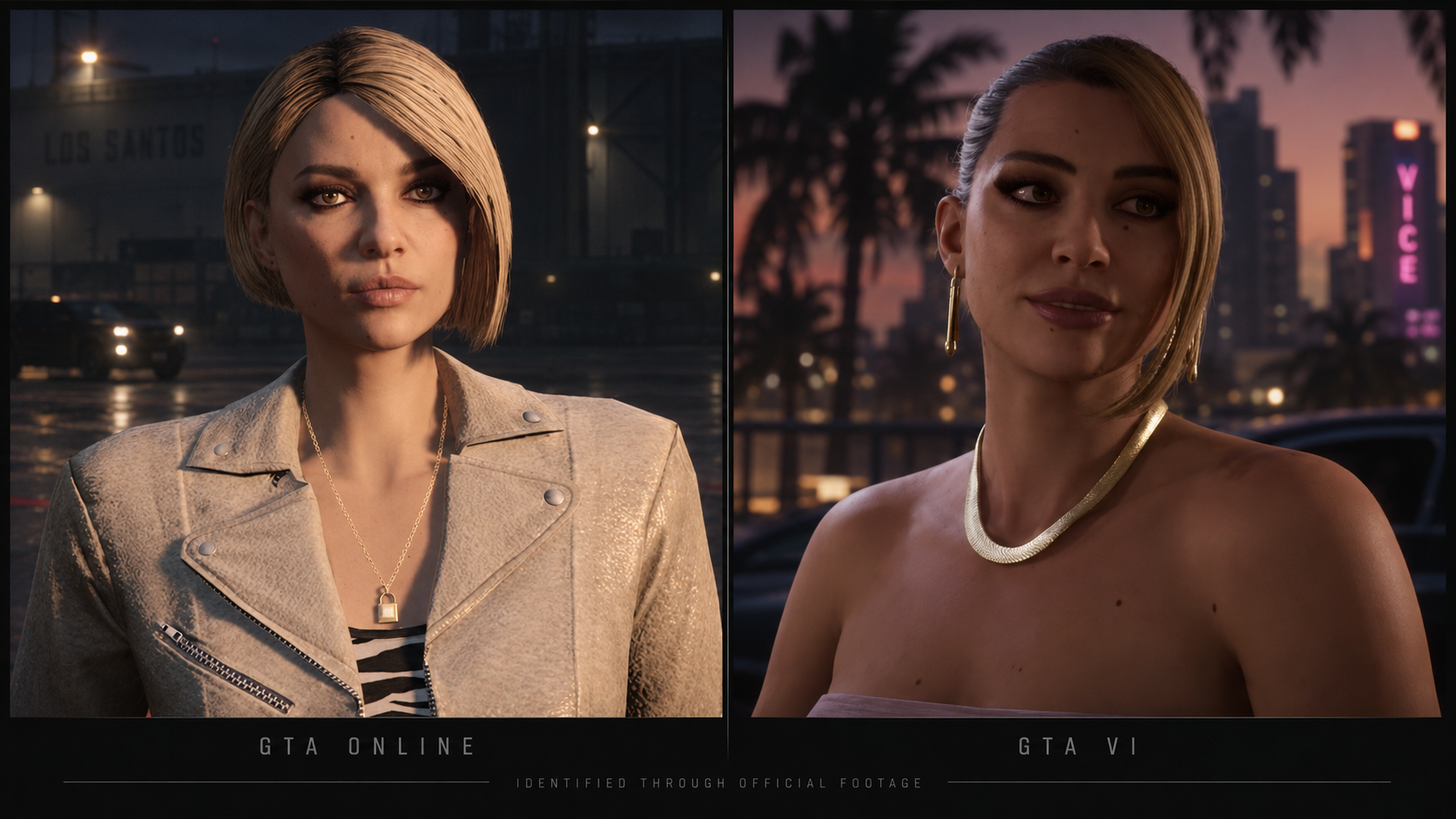 Valentina in GTA Online beside her apparent appearance in official GTA VI footage.