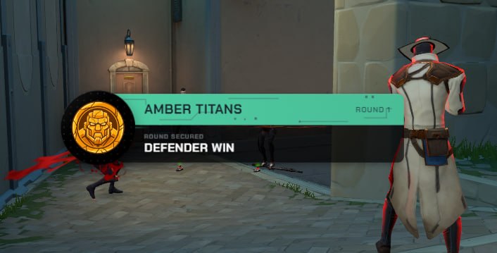 LHM Ultra Valorant HUD displaying an automatic Round End screen with the team name and defender win notification.