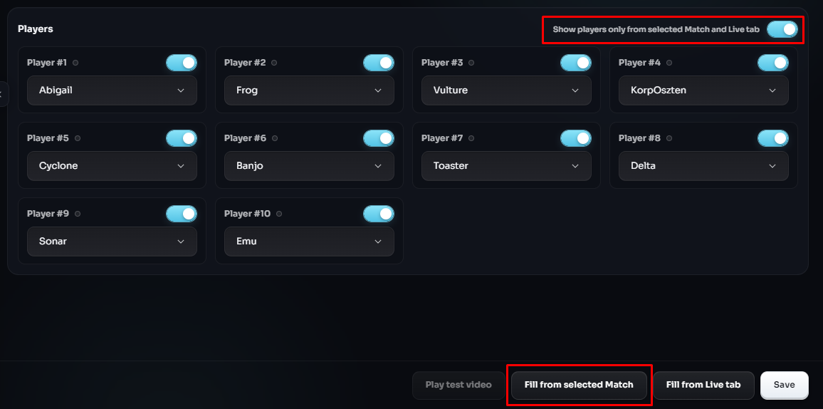 Players cameras configuration in LHM