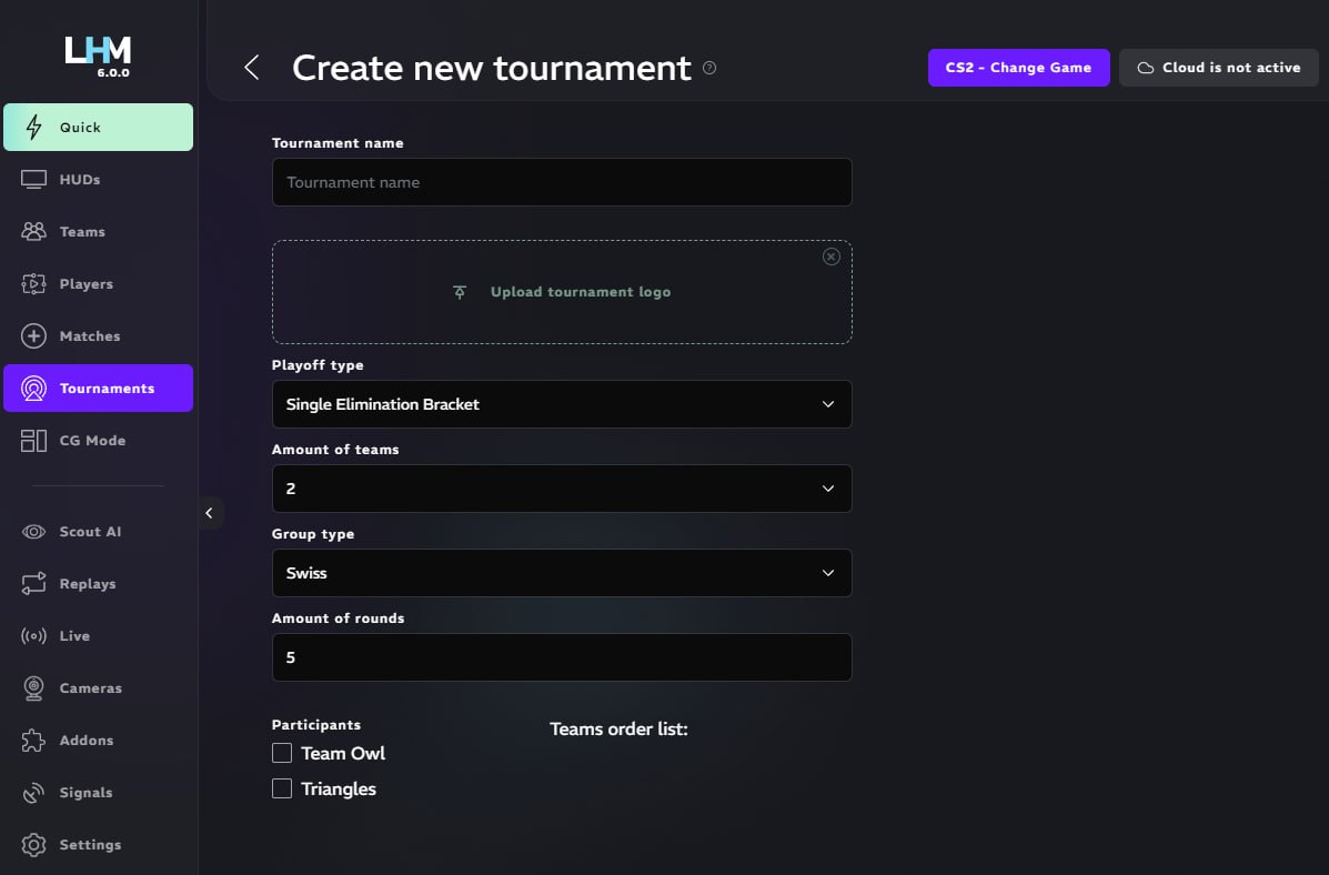 Tournament management in LHM