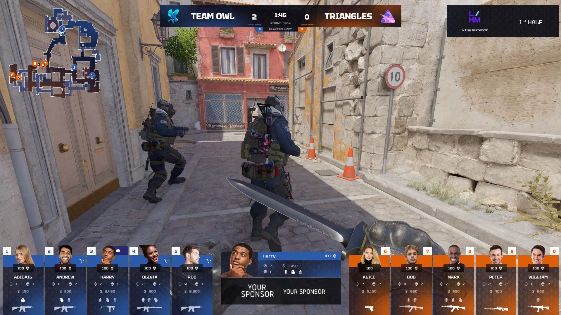 Ultra CS2 HUD displaying live match statistics, player information, and radar during a Counter-Strike 2 broadcast.